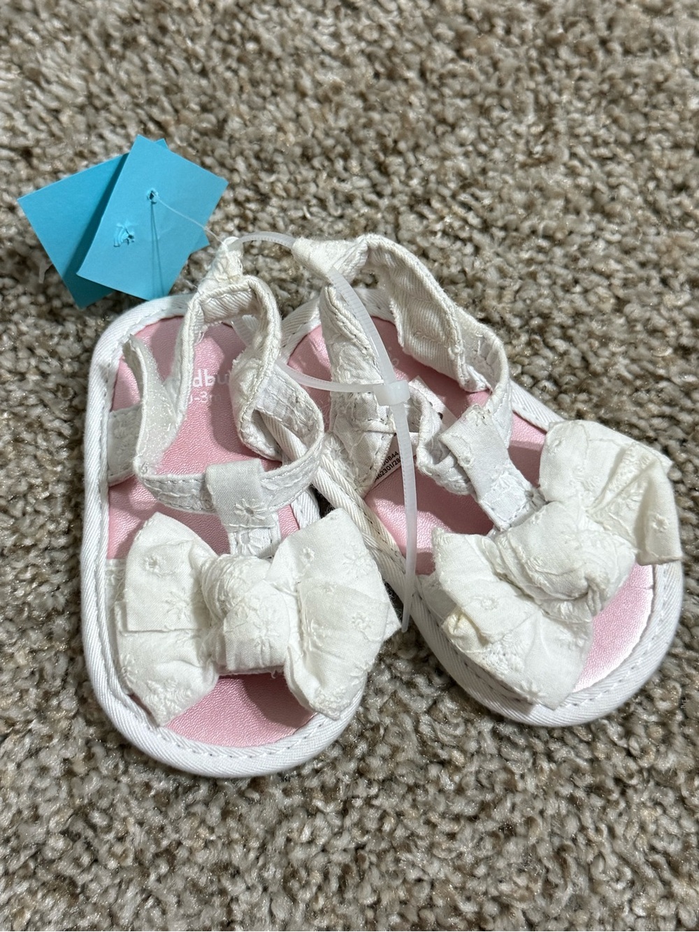 Kids White Bow Sandals with Pink Insole